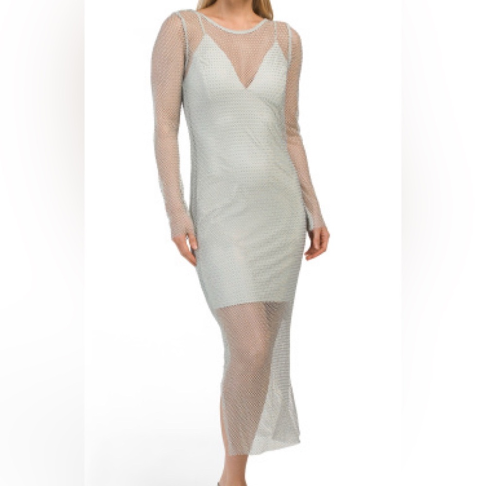 House of Harlow 1960 Silver Long Sleeve Maxi Dress NWT